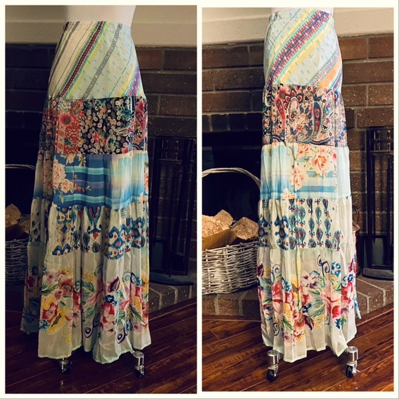 Johnny Was Sundance Mercardo Silk Patchwork Maxi Skirt Like New 1X - Picture 3 of 11
